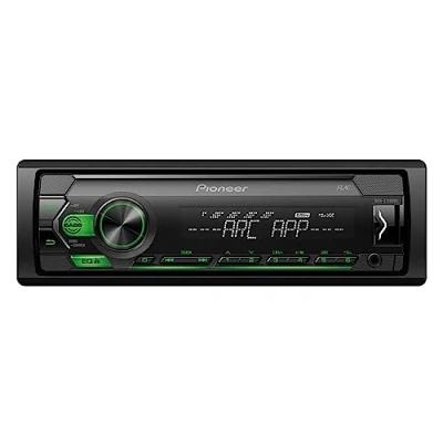 Image of Pioneer MVH S120UBG 1 DIN receiver with green illumination, USB and compatible Android devices.
