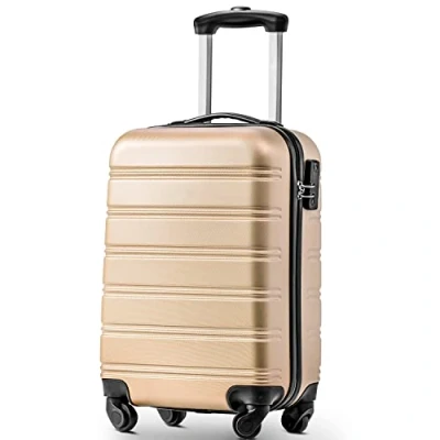 Image of ModernLuxe Suitcase, Small Hard Shell ABS Carry on Travel Trolley 4 Wheel Spinner, Lightweight Lockable Hand Luggage, 20inch, Golden