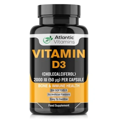 Image of Vitamin D3 2000iu Softgel Capsules High Strength D for Immune Support Healthy Bones and Teeth Muscle Function Easy to Swallow Cholecalciferol VIT Atlantic Vitamins UK Made