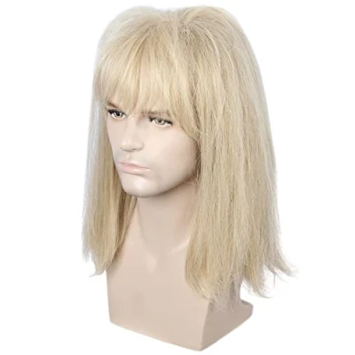 Image of Linfairy 80s Heavy Metal Halloween Mullet Fancy Dress Wig (blonde mix)