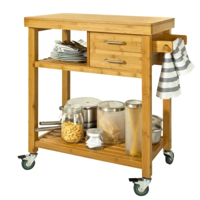 Image of Sobuy Bamboo Kitchen Trolley with Drawers &amp; Towel Paper Holder,FKW26 N