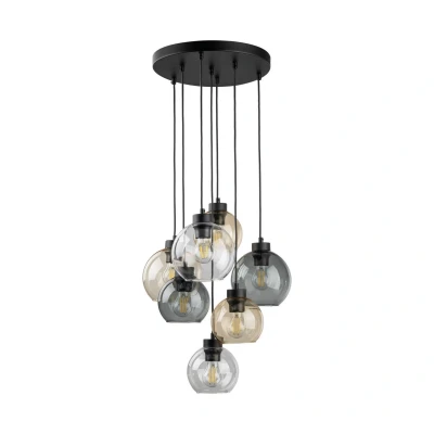 Image of TK Lighting Cubus Mix hanging light, black/coloured, Ø 49 cm, glass, 7 bulb.