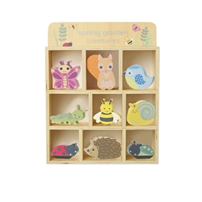 Image of Spring Garden Creatures &amp; Display Shelf, Wooden Toys Animal Playtive Educational Small World for 1 Year Old, Toddler Early Development Activity by Orange Tree