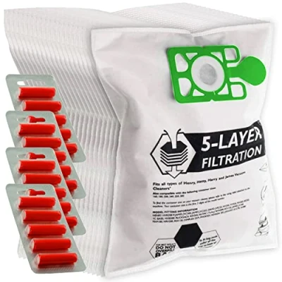 Image of SPARES2GO Cloth Hoover Bags compatible with Numatic Henry HVR200 HVC200 NRV200 Vacuum Cleaners (Pack of 20 + Fresheners)