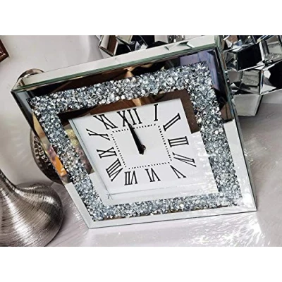 Image of A2Z 35X35Cm Wall Clock Square Crushed Diamante Diamond Crystal Mirror Jewel Roman Numbers Room Decoration