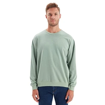 Image of Trendyol Man Basics Oversize Basic Crew neck Knit Sweatshirt Mint