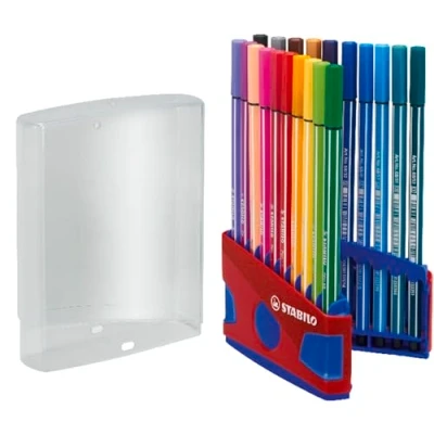 Image of Premium Fibre Tip Pen STABILO 68 ColorParade in Red/Dark Blue Pack of 20 Assorted Colours with Hanging Loop