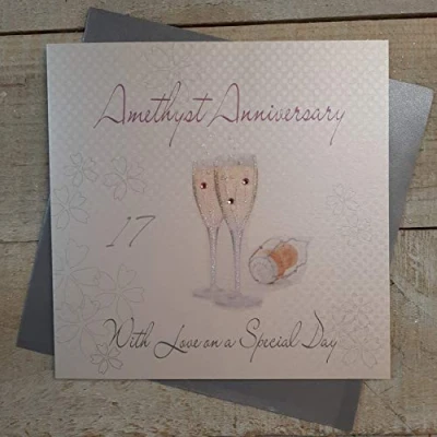Image of WHITE COTTON CARDS WA17 Amethyst Love On Your Special Day, Handmade 17th Anniversary Card (Champagne Glasses)