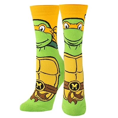 Image of Odd Sox, Nickelodeon TMNT Teenage Mutant Ninja Turtles, 90&#039;s Cartoon, Fun Socks, Michelangelo, Large