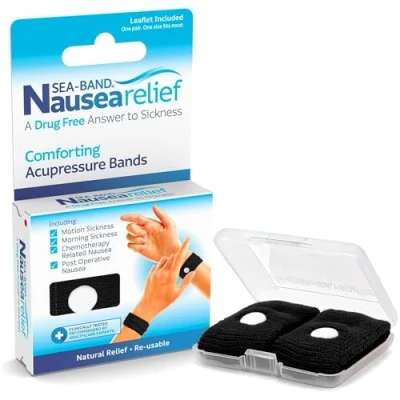 Image of Sea Band Travel &amp; Motion Sickness and Nausea Relief Acupressure Wristband Adult (Black), 1 Pair