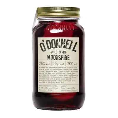 Image of O&#039;Donnell Moonshine Liqueur &quot;Wild Berry&quot; 700ml Natural Ingredients Vegan Premium American Tradition 25% ABV 50 proof Gift Idea Mason Jar Naturally Flavoured