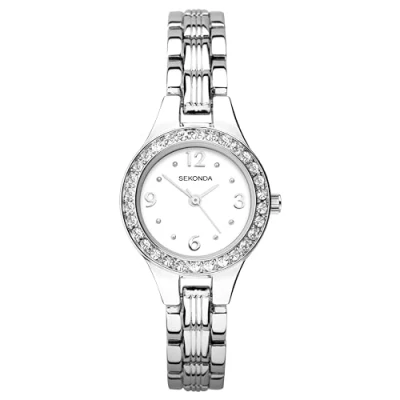 Image of Sekonda Grace Womens 25mm Chrome Coloured Stone Set Case Three Hand with Bracelet and White Dial