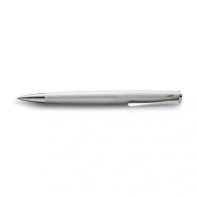 Image of Lamy studio brushed ballpoint pen in elegant stainless steel casing with propeller shaped clip incl. giant refill M 16 line width black