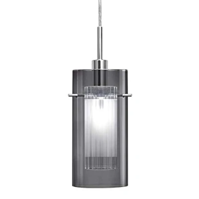 Image of Long Life Lamp Company Modern Cylinder Glass Shade Pendant Ceiling Light Cool White Chrome Smoked Grey M0116 with LED Candle E14 CW
