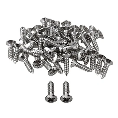 Image of Yibuy Chrome Hard Guitar Bass Mounting Screws for Scratchplates Pickguard Set of 50