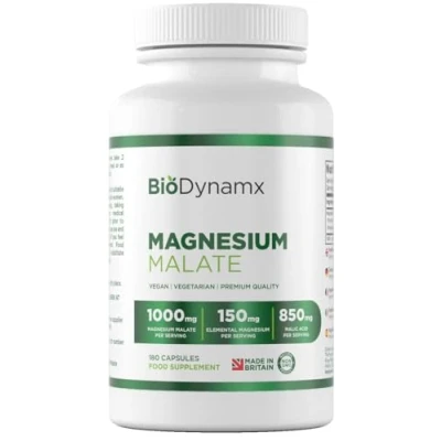 Image of BioDynamx Magnesium Malate 180 Capsules 90 Servings High Strength Supplements May Aid Sleep, Boost Energy Levels and Promote Heart Health Non GMO, Allergen Free &amp; Made in The UK