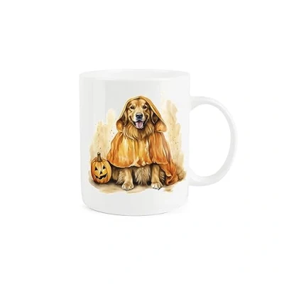 Image of Purely Home Golden Retriever Mug Halloween Pumpkins Gift/Present Tea Coffee White Bone China for Dog Lovers