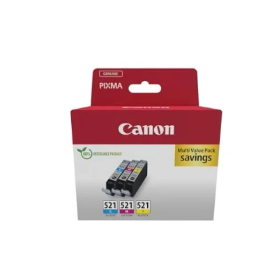 Image of Canon CLI 521 C M Y Pack of 3 cartridges (Cyan Magenta Yellow) Genuine (Recycled Cardboard Multipack)
