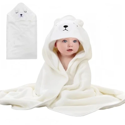 Image of SIMDAO Hooded Baby Towel Soft Towel, Ultra White Bear Towels Newborn with Hood, Unique Animal Design Bath for Boy and Girl Birthday