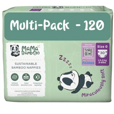 Image of Mama Bamboo Soft, Breathable, Sustainable Nappies (Size 0 Tiny Baby 1.5 3 kg 120 Nappies)