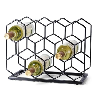 Image of Drincarier Countertop Wine Rack 14 Bottle Freestanding Modern Gold Metal Small Tabletop Holder Stand for Cabinet, Pantry, Storage