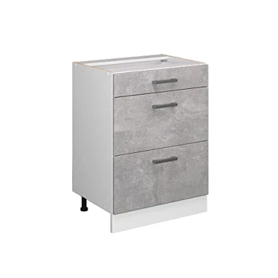Image of Vicco Kitchen base cabinet Raul, Concrete/White, 60 cm with drawers, without worktop