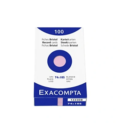 Image of Exacompta Ref 13330B Bristol Plain Record Card (Pack of 100) A7 in Size, 205gsm Card, Compatible with Printers Suitable for Exam Revision &amp; Notes Pink