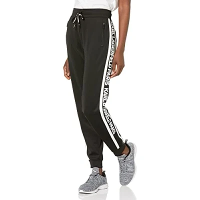 Image of Karl Lagerfeld Paris Women&#039;s Block Letter Logo Jogger, Black/White, S