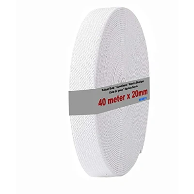 Image of HIMRY Flat Elastic Band, Polyester, White, 40m x 20mm