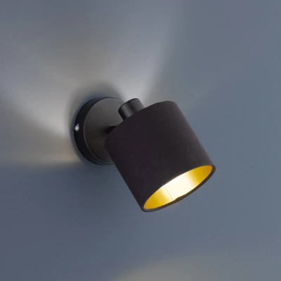 Image of Reality Leuchten Tommy R80331079 Wall Spotlight Metal Black Matt Fabric Shade Black/Gold