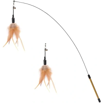 Image of Pawaboo Feather Teaser Cat Toy, Interactive Wand Toy Flying Catcher with Extra Long 34.5&quot; and Small Bell, Fun Exerciser Playing for kitten or cat, Brown