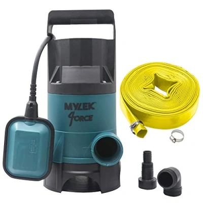 Image of MYLEK Submersible Water Pump 750W Electric, 14000L/H, Heavy Duty 5m Layflat Hose for Clean or Dirty Water, Float Switch, 10M Power Cable Floods, Pools, Gardens, Ponds, Hot Tubs