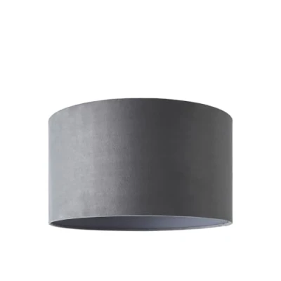 Image of Modern Grey Velvet Cylinder Ceiling Pendant Lampshade/Table Lamp Drum Light Shade Large