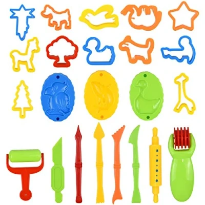 Image of Fodlon Dough Tools Kit, Plastic Cutters for Play 26 pcs Clay and Accessories Mini Children Colorful Plasticine Modelling DIY Kids