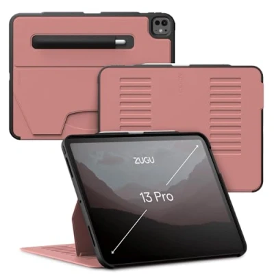Image of ZUGU iPad Pro 13 Inch Case (M4) 2024 Ultra Slim Protective Cover Wireless Apple Pencil Charging Convenient 10 angle Magnetic Stand &amp; Auto Sleep/Wake [ Desert Rose Pink ]