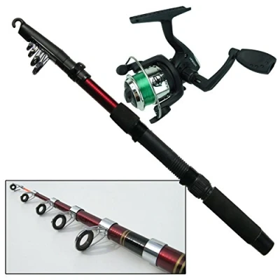 Image of BEGINNERS CHILDRENS FISHING ROD &amp; REEL SET KIT WITH LINE. TRAVEL
