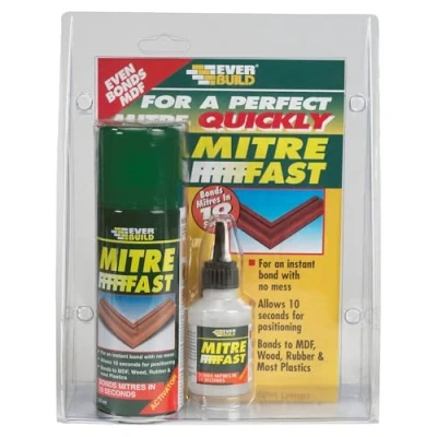 Image of Everbuild Mitre Fast Two Part Bonding Kit Suitable for Joints Industrial Grade Clear 50g Adhesive/200ml Activator