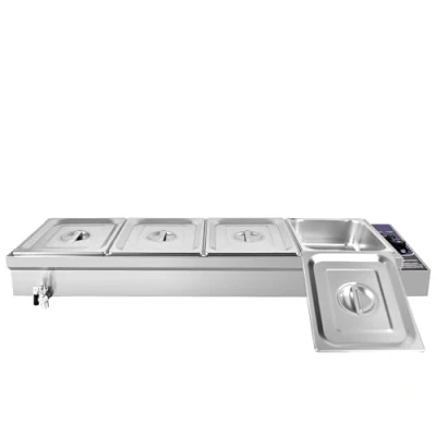 Image of TAIMIKO Bain Marie Electric Food Warmer 1800W Commercial Stainless Steel Buffet Wet Well Sauce Drain Tap Gastronorm Container Catering Restaurants 30 85C Temperature Control (4x 1/2GN Pan)