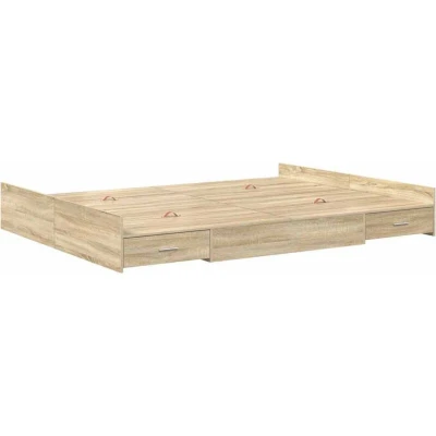 Image of vidaXL Storage Bed Frame with Drawer Headboard Sonoma oak 160 x 200 cm