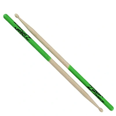 Image of Zildjian 5A Hickory Drumsticks Wood Acorn Tip Neon Green
