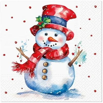 Image of 20 Napkins Winter Snowman Watercolour Table Decoration Paper with Motif Also for Decoupage and 33 x cm