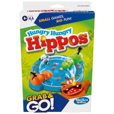 Image of Hasbro Gaming Hungry Hippos Grab and Go Game, Portable Game for 2 Players, Travel Kids, Includes Chomping