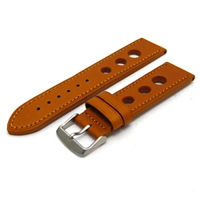 Image of Grand Prix Quality Leather Watch Strap Coloured Stitching 24mm Tan