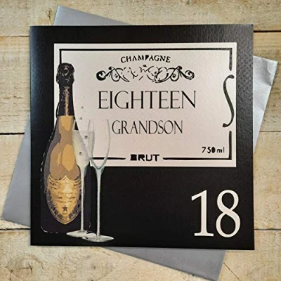 Image of WHITE COTTON CARDS Eighteen Grandson, Handmade Large 18th Birthday Card (Code XBA18GS)