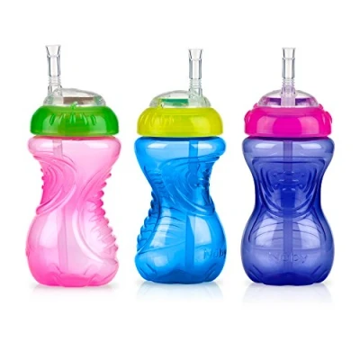 Image of Nuby 3 Piece Girl No Spill Cup with Flex Straw, 10 Ounce