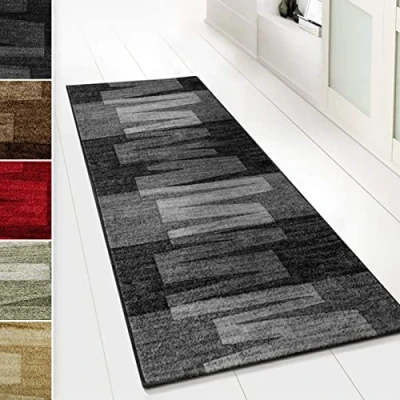 Image of Carpet Runner Rug for Hallway, Non slip Long Mat, Washable Kitchen Floor Rubber Backed Narrow Corridor Runner, Veneto Anthrazit Grey, 80 x 350 cm