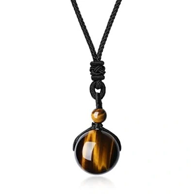 Image of COAI Genuine Round Brown Tiger Eye Stone Necklace for Men Women
