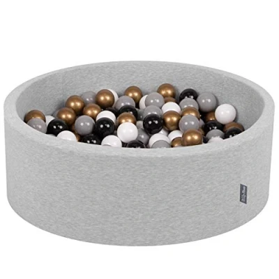 Image of KiddyMoon 90X30cm/200 Balls ∅ 7Cm / 2.75In Baby Foam Ball Pit Made In EU, Light Grey:White/Grey/Black/Gold