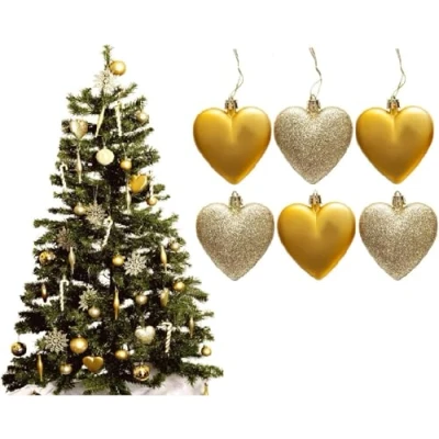 Image of UKDeals Direct® GOLD Collection Christmas Droplet Baubles Tree Decorations, Glitter, Matt Icicles, Reindeer (Pack of 6 Heart 8cm)