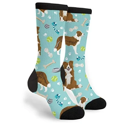 Image of 934 Novelty Walking Socks Border Collie Red Dog Running Warmer Trainer Unisex For Camping Climbing Work 40Cm